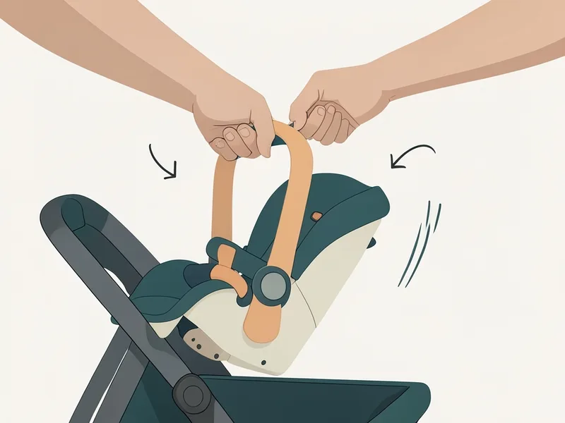Lifting the car seat off before folding (illustration)