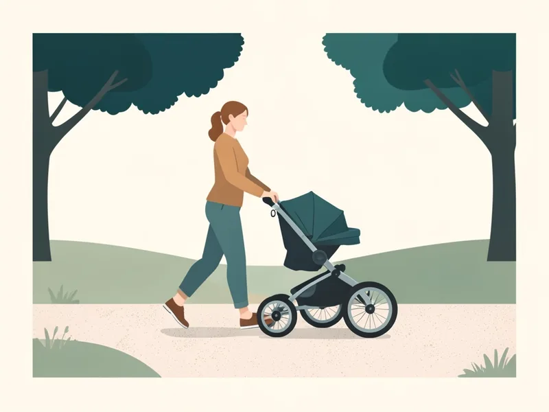 A jogging stroller on a park trail (illustration)